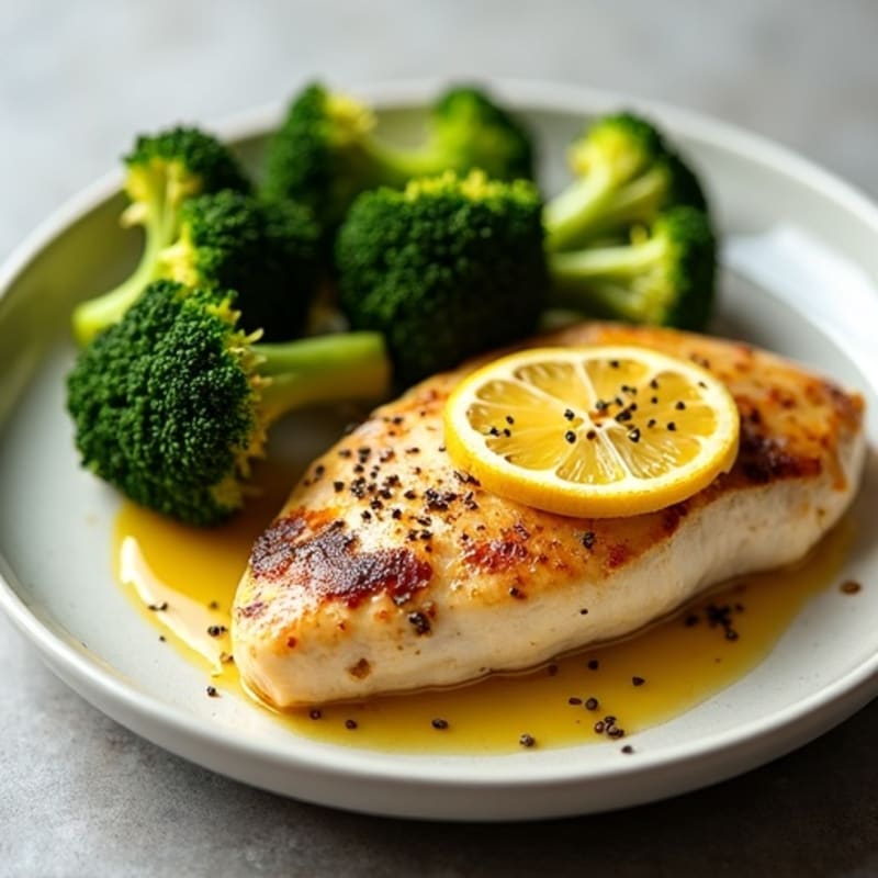 Lemon Garlic Pan-Seared Chicken with Roasted Broccoli