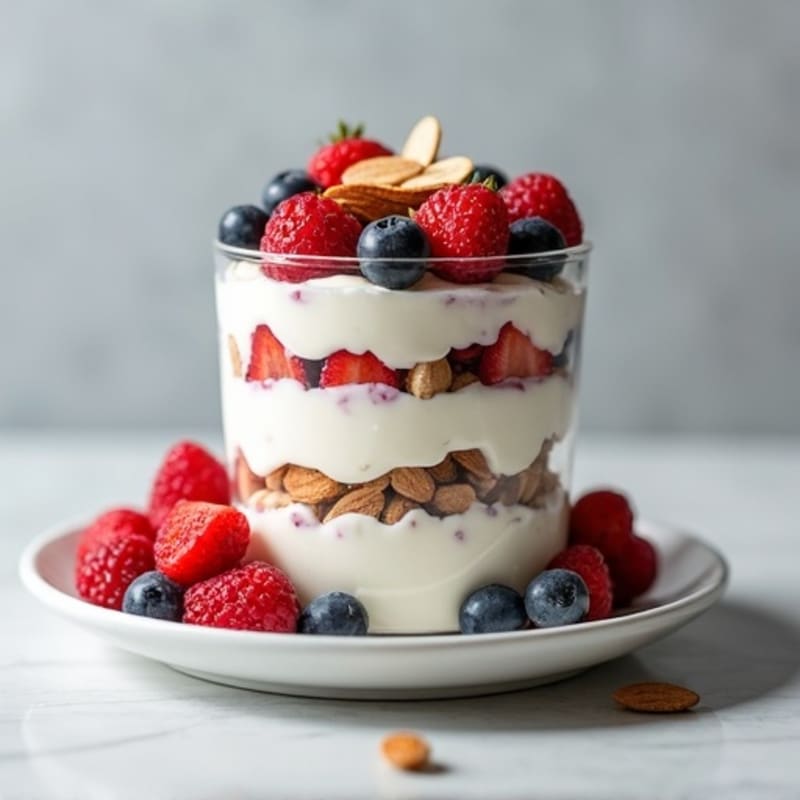 Greek Yogurt Protein Parfait with Mixed Berries and Almonds