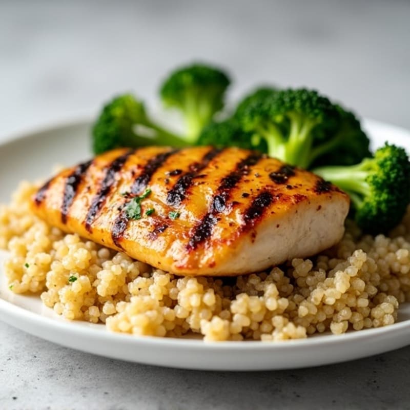 Grilled Chicken Breast with Roasted Broccoli and Quinoa
