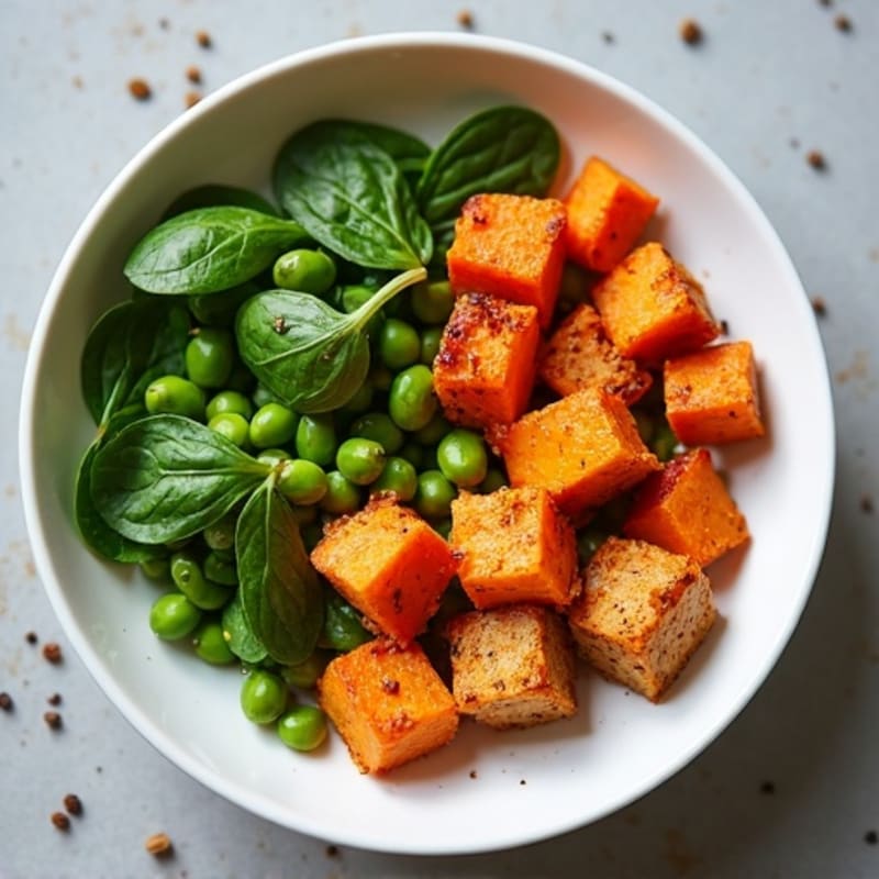 Crispy Baked Tofu with Roasted Sweet Potato Bowl