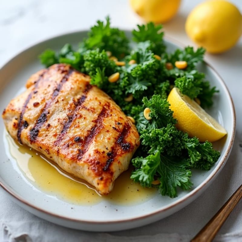 Grilled Chicken Breast with Crunchy Kale Salad and Lemon Vinaigrette