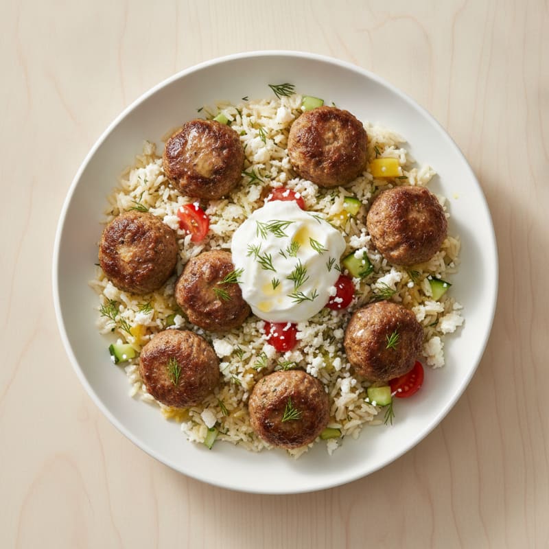 Greek Beef Meatballs with Lemon-Herb Rice