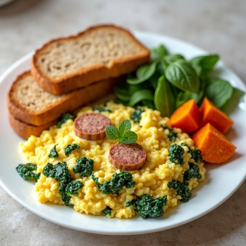 Egg White Spinach Scramble with Turkey Sausage