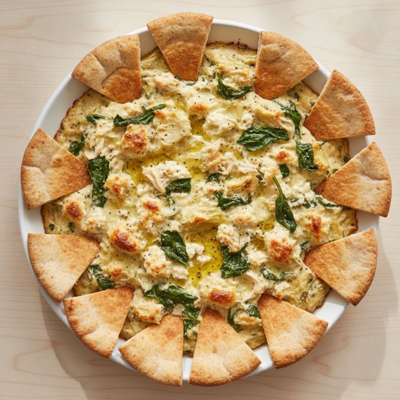 Baked Spinach Artichoke Dip with Toasted Pita