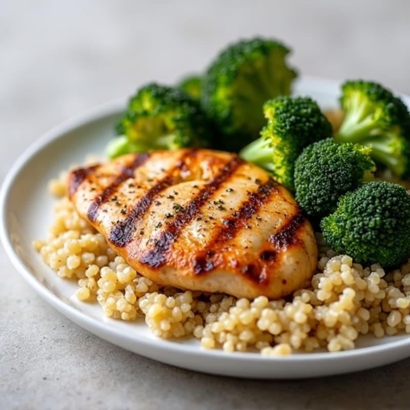 Grilled Chicken Breast with Roasted Broccoli and Quinoa