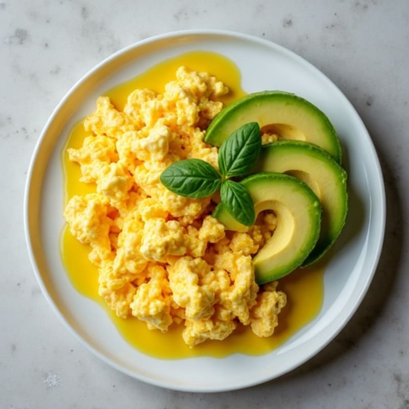 Fluffy Scrambled Eggs with Creamy Cottage Cheese and Fresh Avocado