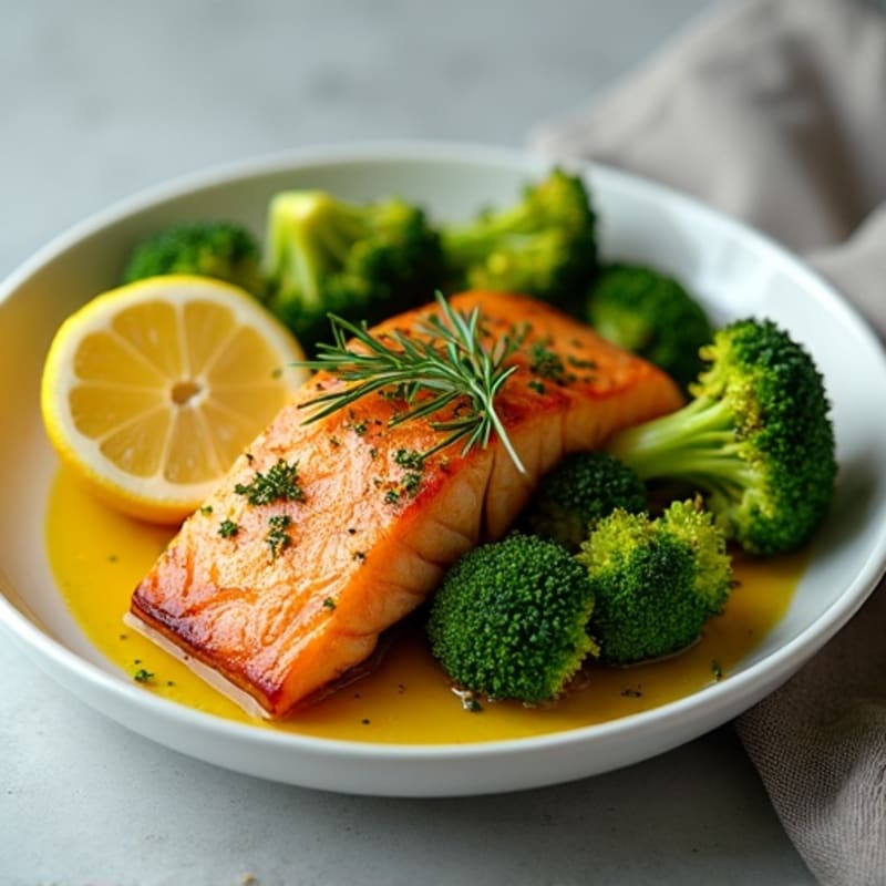Crispy Pan-Seared Lemon Dill Salmon with Roasted Broccoli
