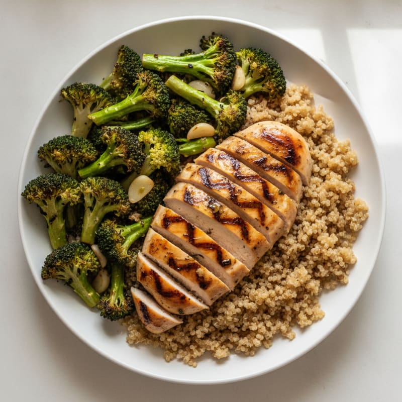 Grilled Chicken Breast with Quinoa and Roasted Broccoli