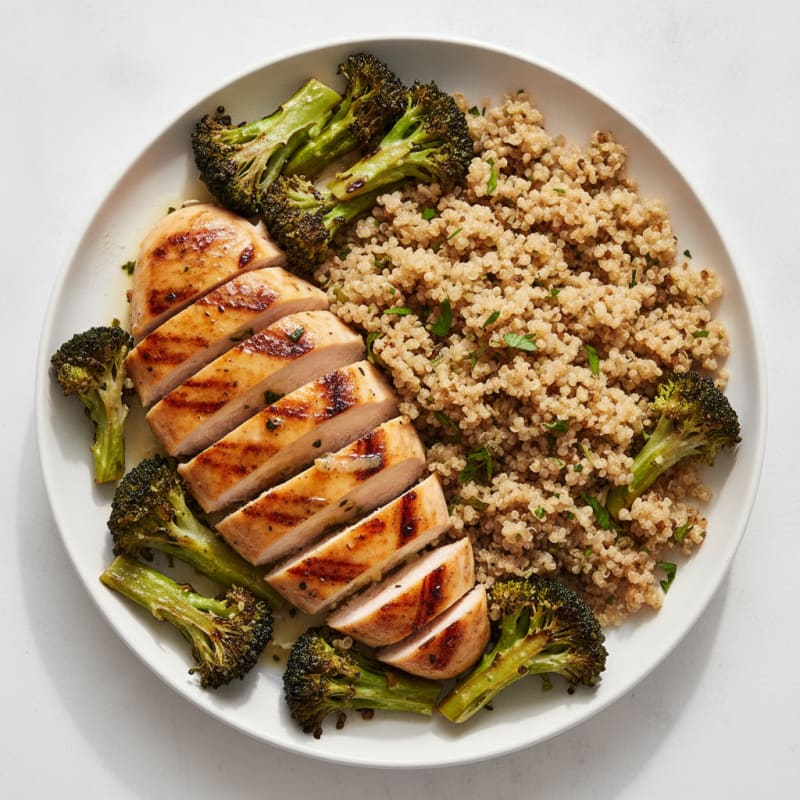 Grilled Chicken Breast with Roasted Broccoli and Quinoa