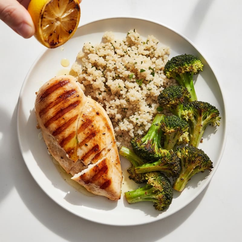 Grilled Chicken Breast with Roasted Broccoli and Quinoa