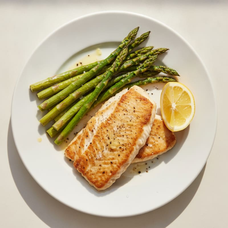 Seared Tilapia with Roasted Asparagus and Lemon