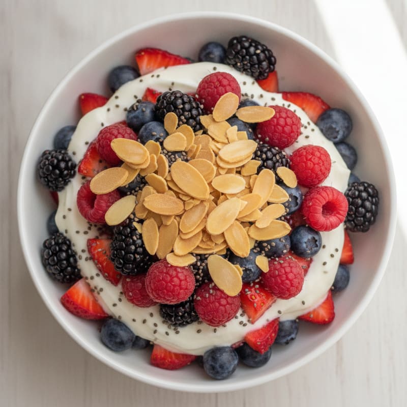 Greek Yogurt Protein Parfait with Mixed Berries and Almonds
