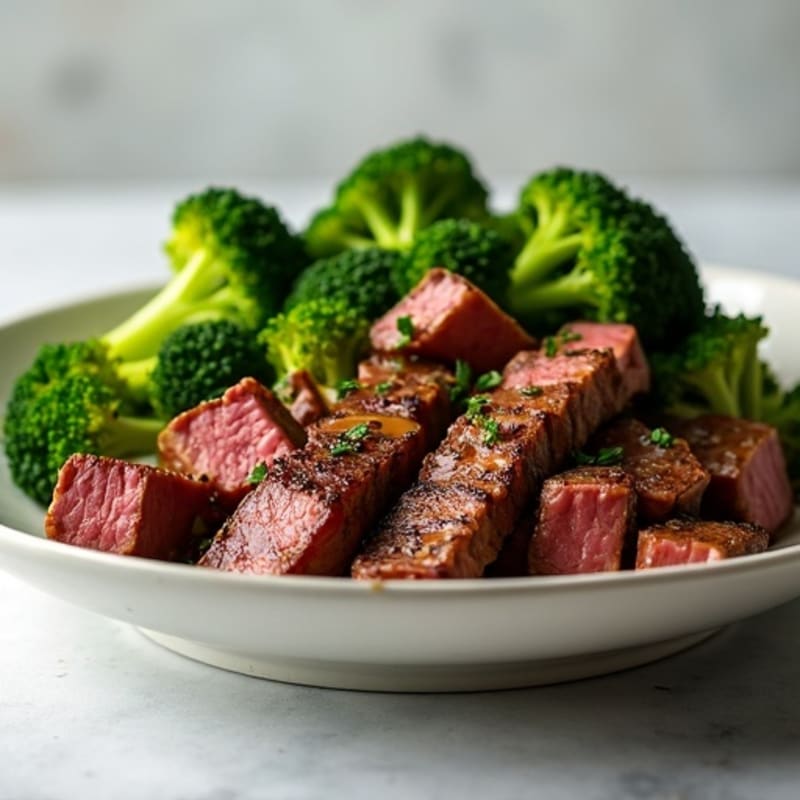 Seared Lean Beef Strips with Roasted Broccoli and Garlic