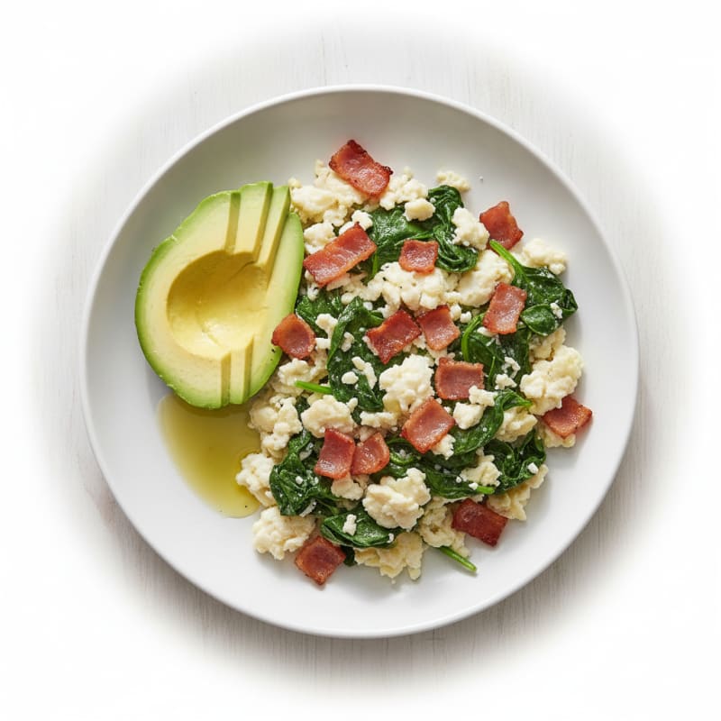 Scrambled Egg Whites with Turkey Bacon and Sautéed Spinach