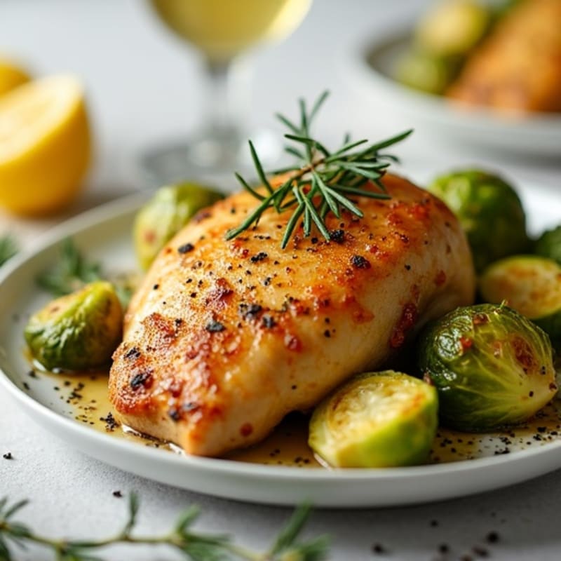 Lemon Herb Roasted Chicken with Crispy Brussels Sprouts