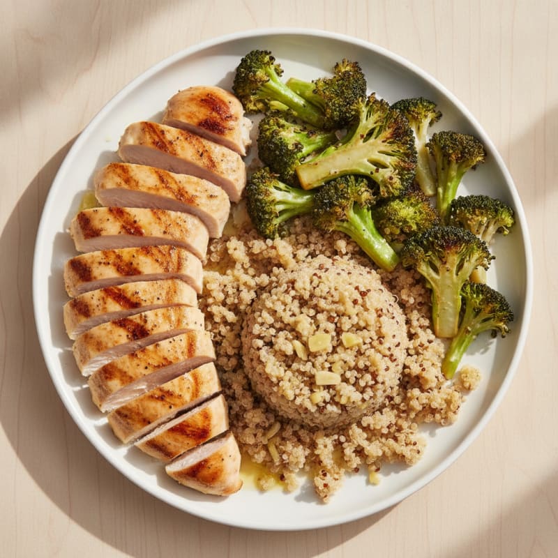 Grilled Chicken Breast with Roasted Broccoli and Quinoa