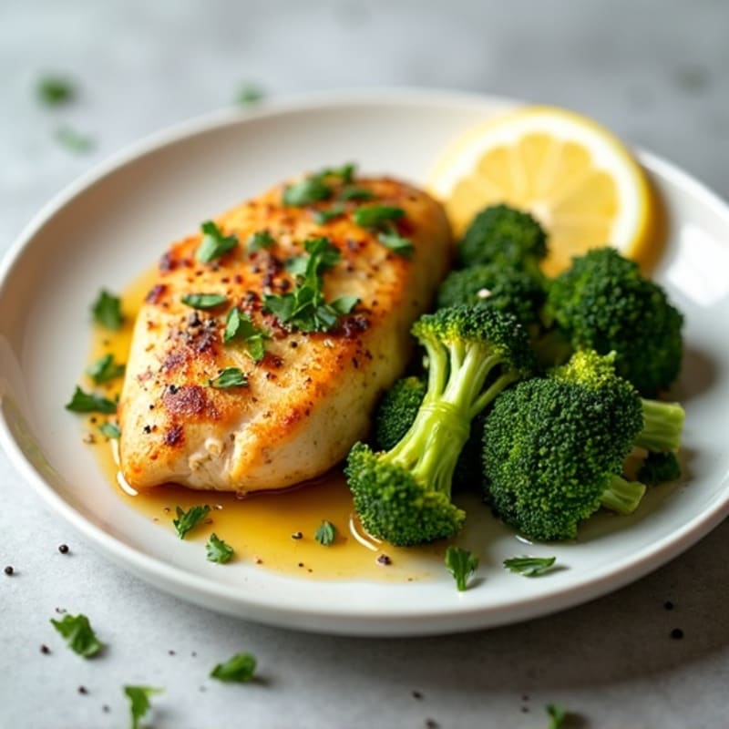 Lemon-Garlic Roasted Chicken Breast with Crispy Broccoli