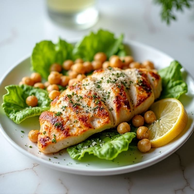 Herb-Grilled Chicken Caesar with Crispy Chickpea Croutons