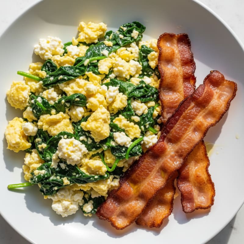 Cottage Cheese Scramble with Spinach and Turkey Bacon