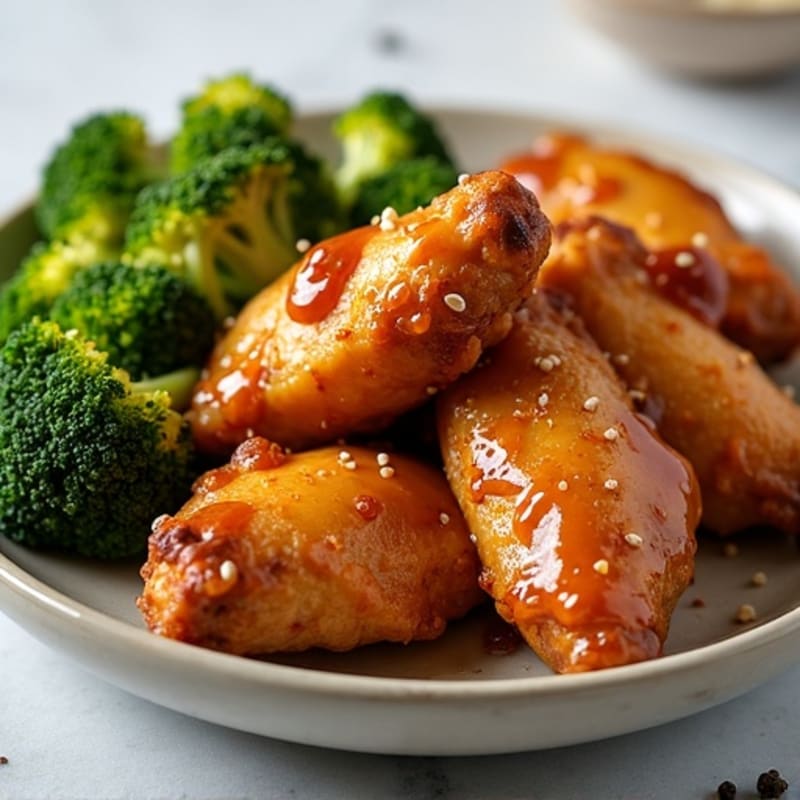 Crispy Baked Honey Garlic Chicken Wings with Roasted Broccoli
