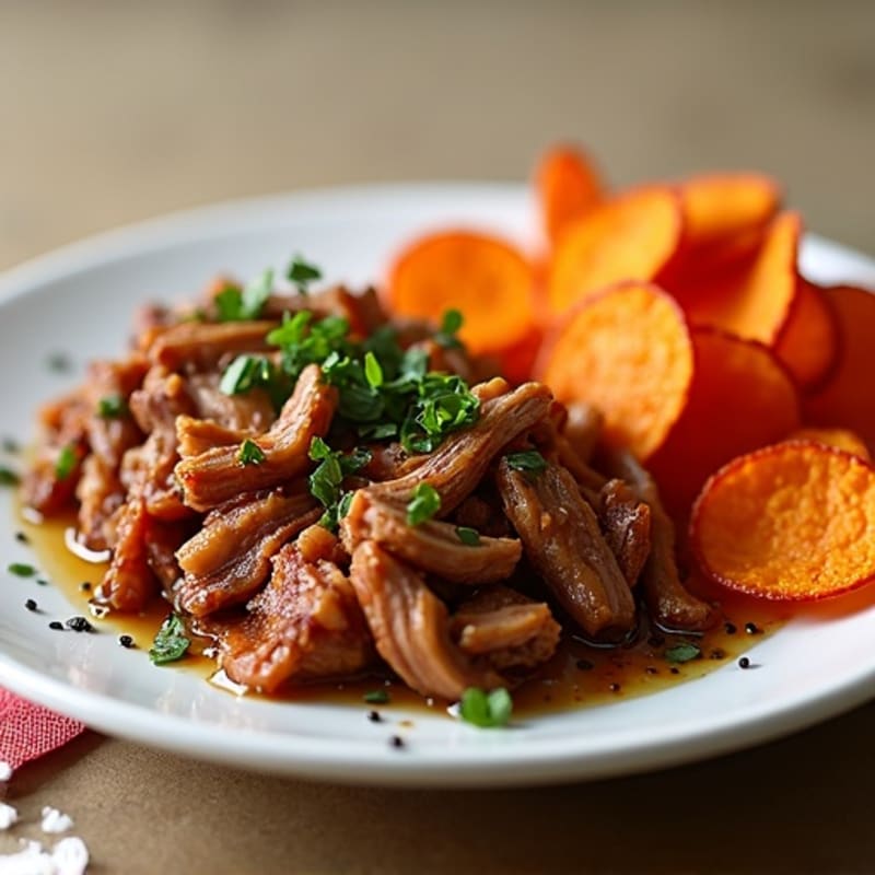 Slow-Cooked Pulled Pork with Crispy Sweet Potato Chips