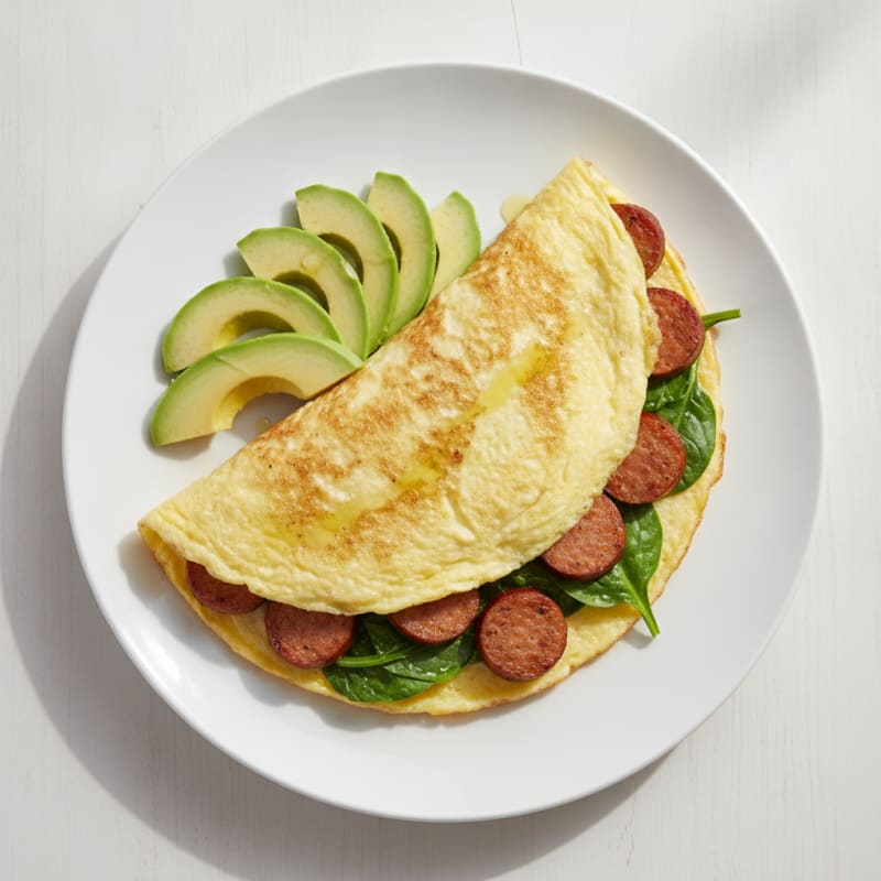 Egg White Spinach Omelet with Turkey Sausage