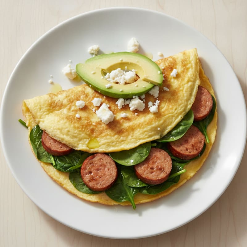 Egg White Spinach Omelet with Turkey Sausage