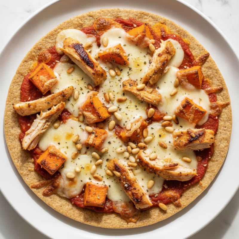Chicken Sweet Potato Pizza with Pine Nuts