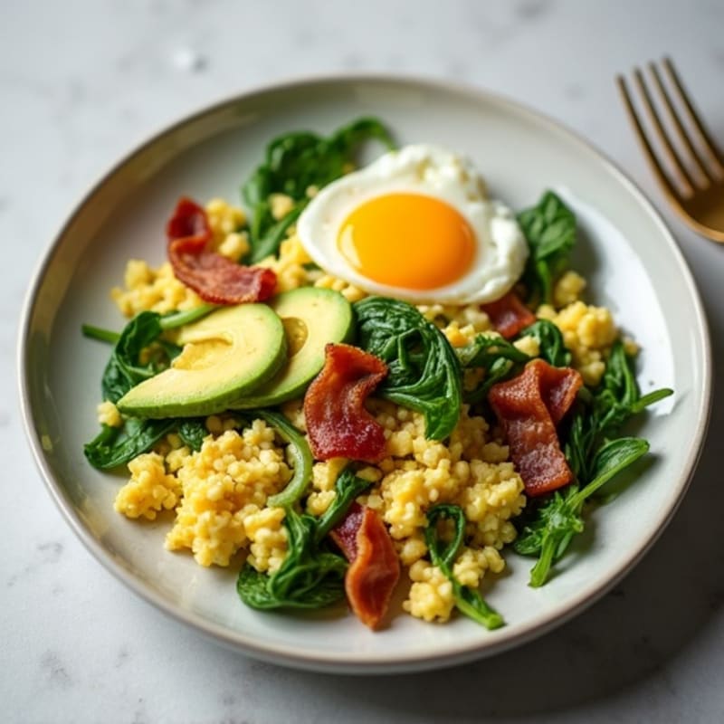Cottage Cheese Scramble with Spinach and Turkey Bacon