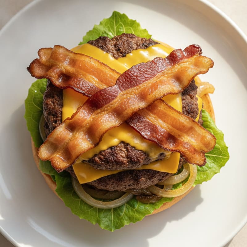 Double Bacon Cheeseburger with Caramelized Onions