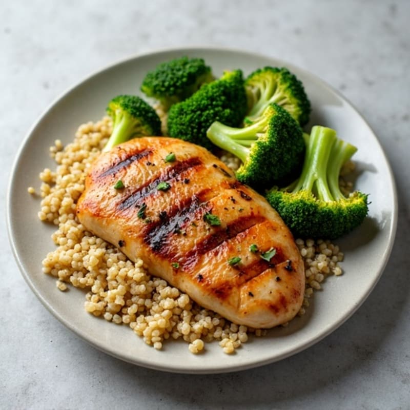 Grilled Chicken Breast with Quinoa and Roasted Broccoli