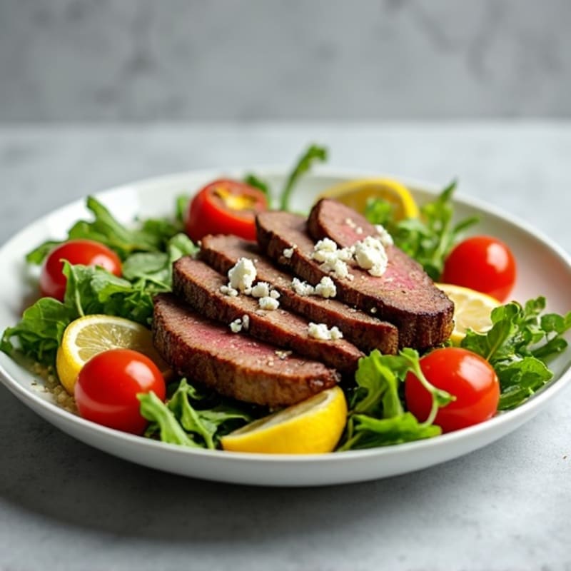 Seared Steak Salad with Crunchy Mixed Greens and Cherry Tomatoes