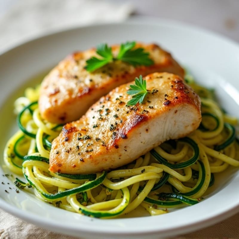 Garlic-Herb Pan Seared Chicken with Lemon Butter Zucchini Noodles