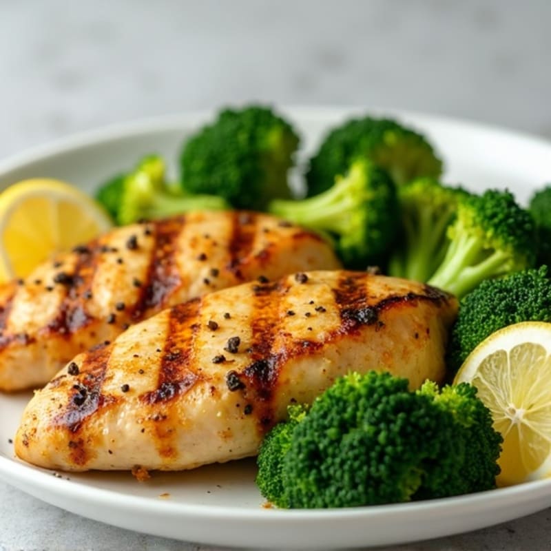 Grilled Lemon Garlic Chicken Breast with Steamed Broccoli