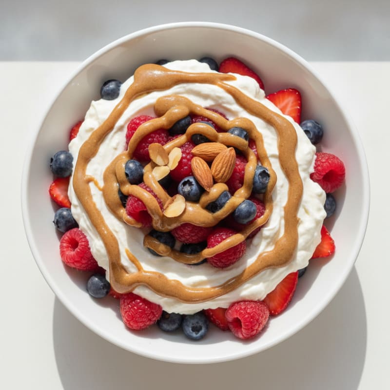 Greek Yogurt Protein Parfait with Mixed Berries and Almond Butter