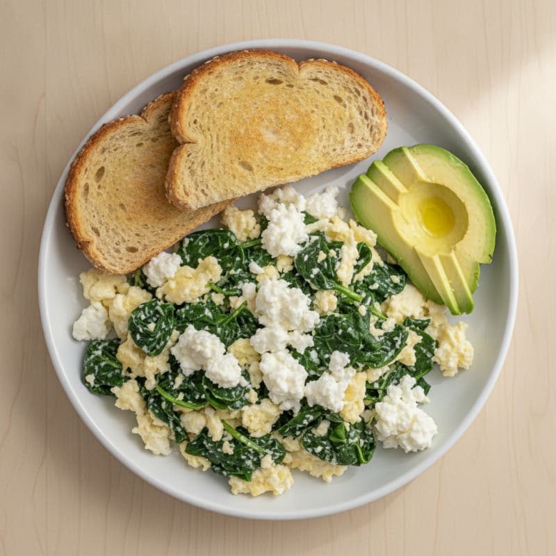 Egg White and Spinach Scramble with Cottage Cheese