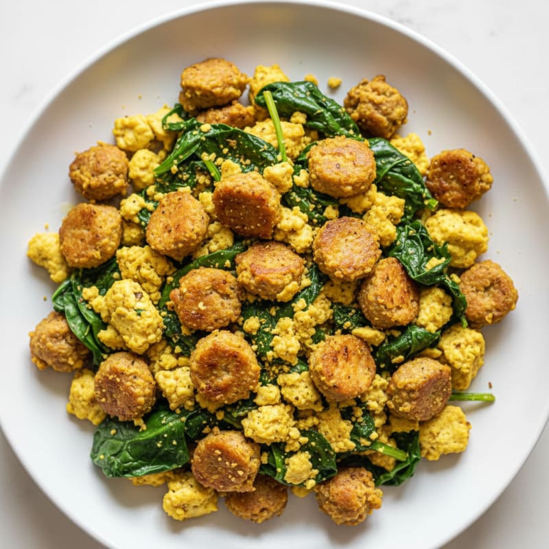 Plant-Based Sausage & Spinach Scramble