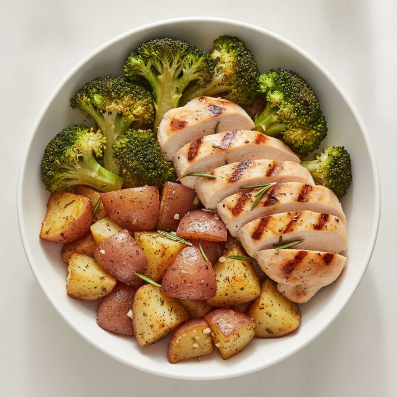 Grilled Chicken and Broccoli Bowl with Herb Potatoes