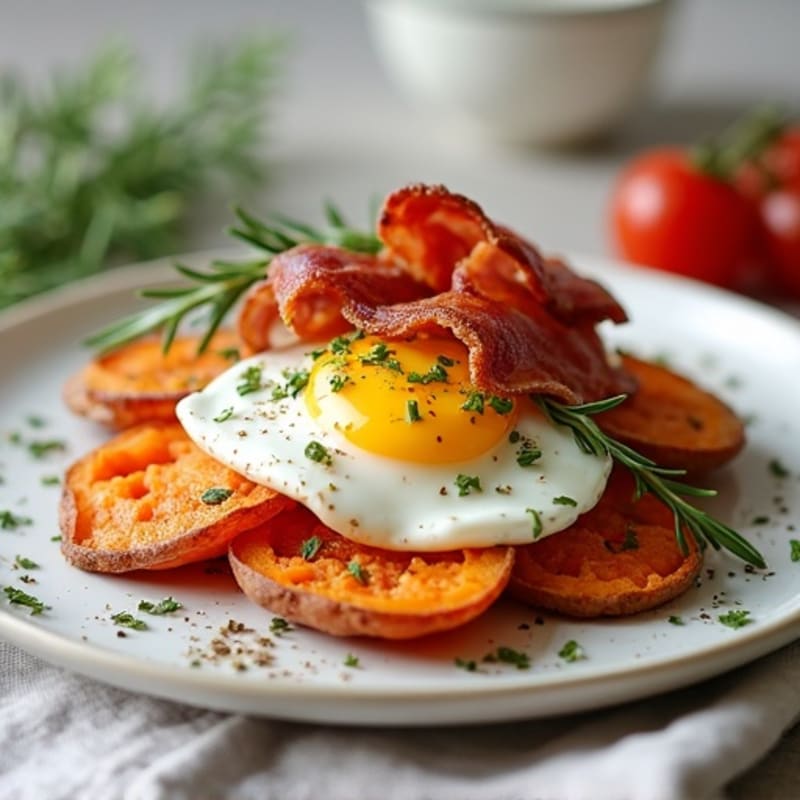 Herb-Roasted Sweet Potato with Greek Yogurt and Turkey Bacon