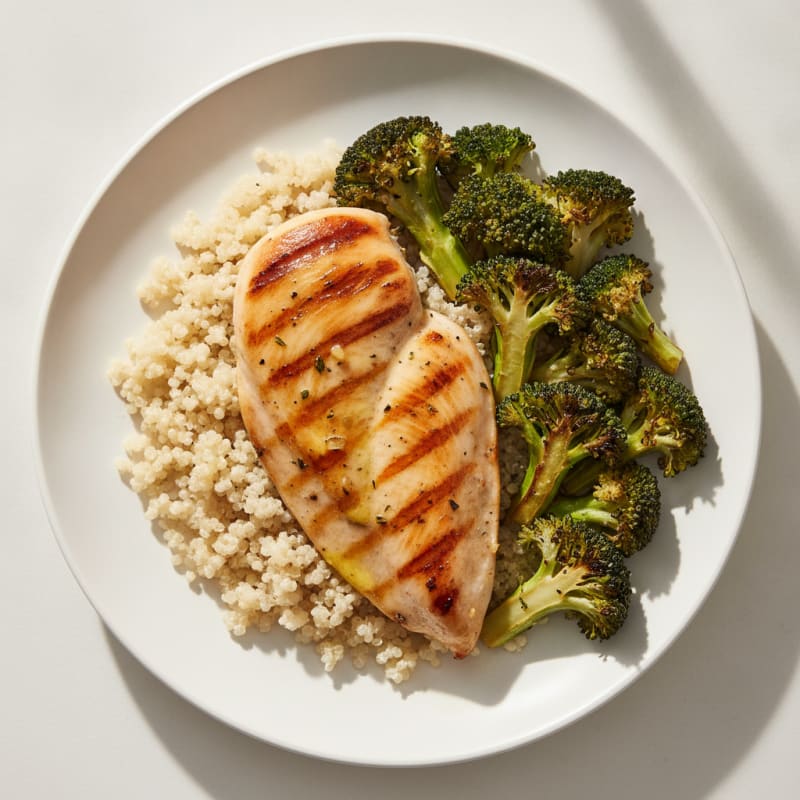 Grilled Chicken Breast with Roasted Broccoli and Quinoa