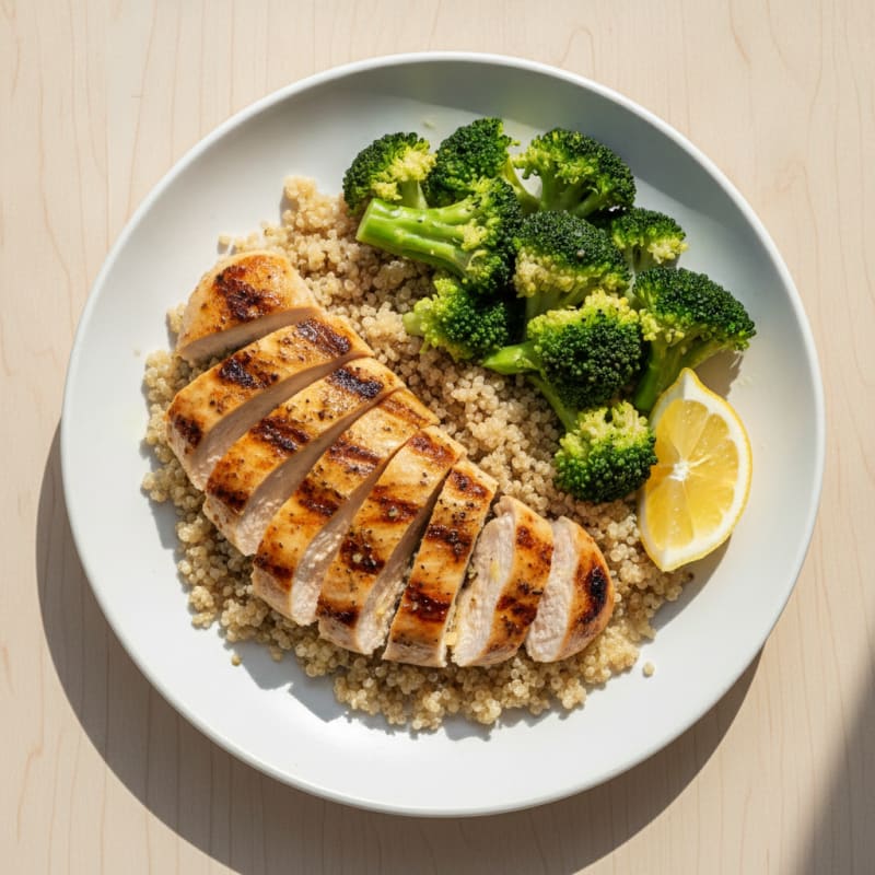 Grilled Chicken Breast with Quinoa and Steamed Broccoli