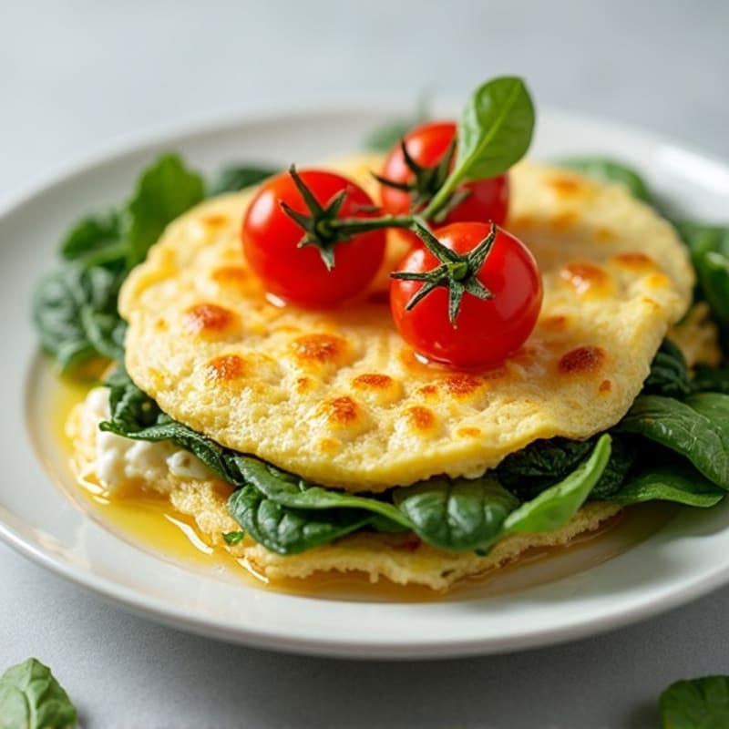 Egg White Spinach Omelette with Cottage Cheese and Cherry Tomatoes