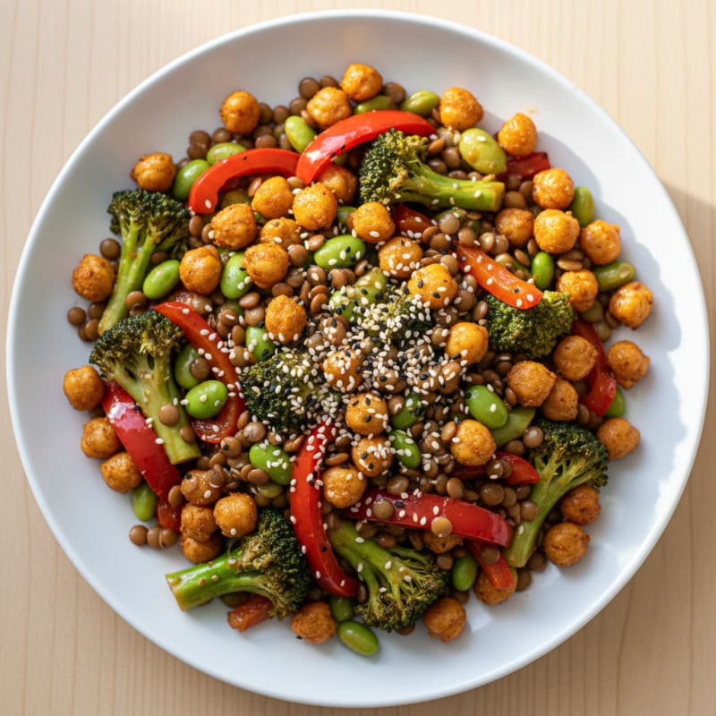 Roasted Chickpea and Lentil Vegetable Stir-Fry