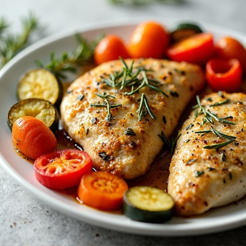 Herb-Crusted Sheet Pan Chicken with Roasted Rainbow Vegetables