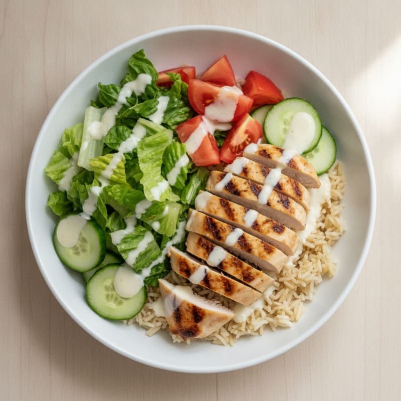 Grilled Chicken Lettuce and Tomato Rice Bowl