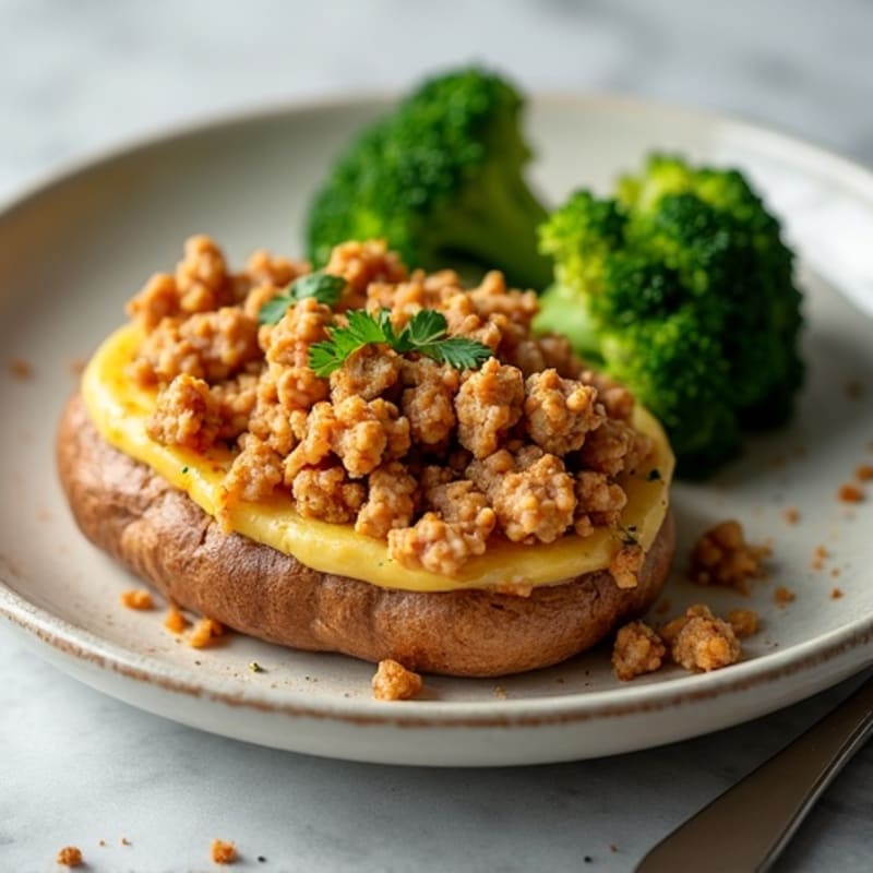 Baked Potato with Savory Ground Turkey and Crispy Roasted Broccoli