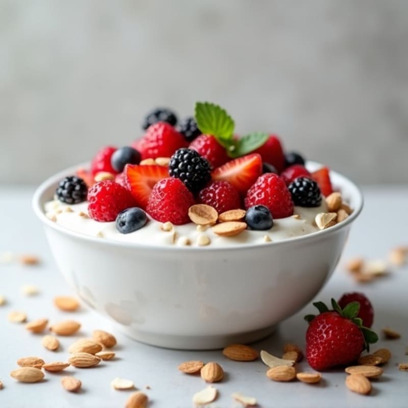 Creamy Greek Yogurt with Fresh Berries and Crunchy Almonds