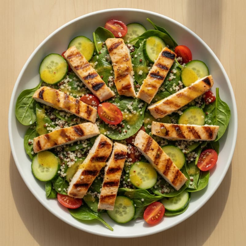 Grilled Chicken and Quinoa Spinach Salad with Lemon Vinaigrette