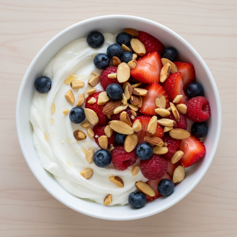 Greek Yogurt Protein Bowl with Mixed Berries and Almonds