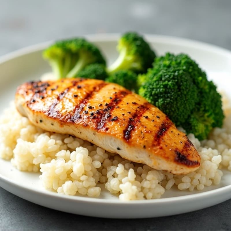 Grilled Chicken Breast with Steamed Broccoli and Cauliflower Rice